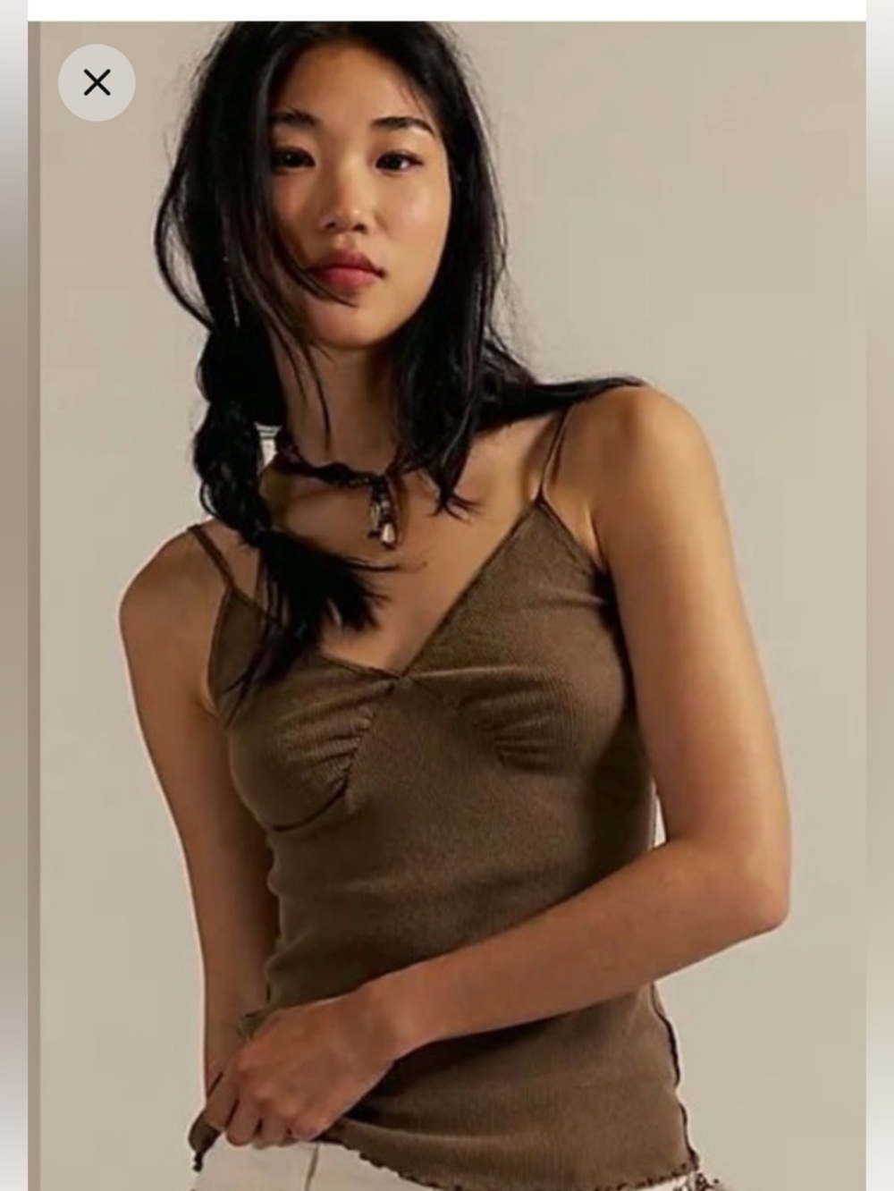 Free People Oh Honey Ribbed Tank NWT Brown Cami Size L